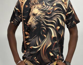Hebrew Israelite Digital Lion T Shirt, X Nation, Gold Fringes - 12 Tribes of Israel, Garments & Streetwear
