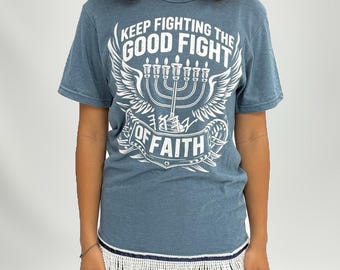 Hebrew Israelite T Shirt with Fringes, The Good Fight - 12 Tribes Garment Scripture Clothing