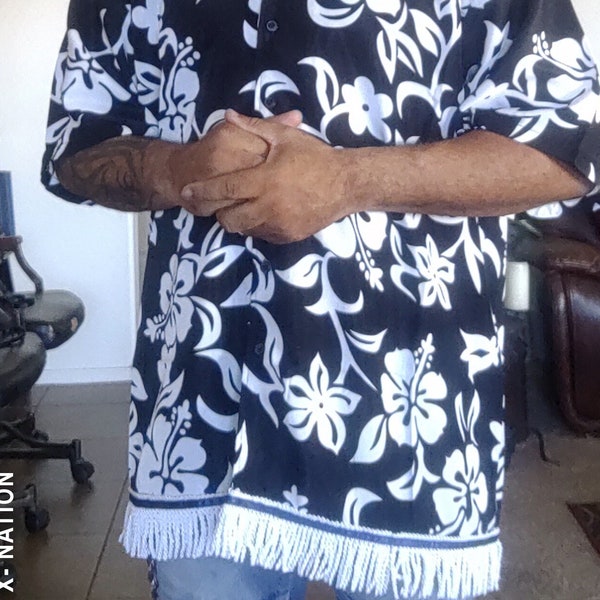 Hebrew Israelite Button Down Tropical Black with White Fringes, X Nation Brand, 12 Tribes Garments