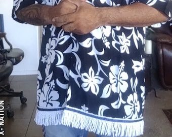 Hebrew Israelite Button Down Tropical Black with White Fringes, X Nation Brand, 12 Tribes Garments
