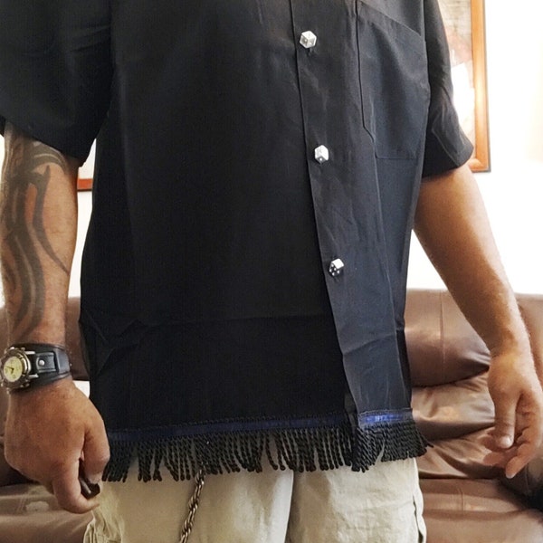Hebrew Israelite Button Down Tropical Black with Black Fringes, X Nation Brand, 12 Tribes Garments