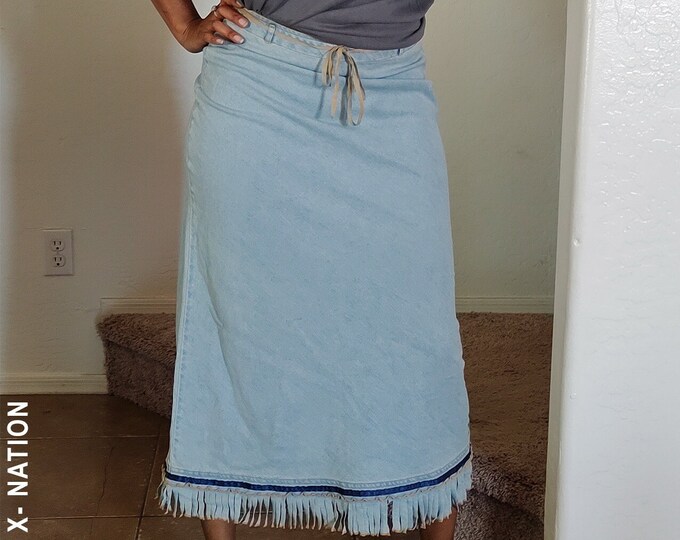 Hebrew Israelite Women's Denim Skirt, Light Blue With Natural Cut