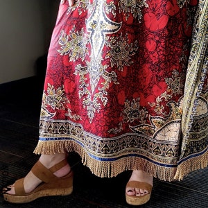 Hebrew Israelite Women&#39;s Red & Gold Kaftan Dress, with Gold Fringes, X Nation, 12 Tribes of Israel