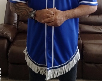 Hebrew Israelite Baseball Jersey Blue with White Fringes, X Nation Brand, 12 Tribes Garments