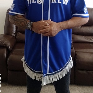Hebrew Israelite Baseball Jersey Blue with White Fringes, X Nation Brand, 12 Tribes Garments