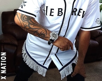 Hebrew Israelite Baseball Jersey White with White Fringes, X Nation Brand, 12 Tribes Garments