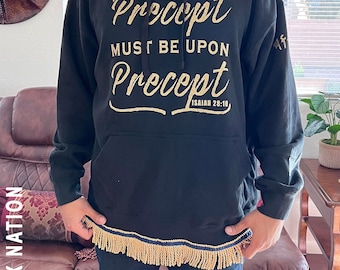Hebrew Israelite Hoodie with Fringes - Precept Upon Precept - 12 Tribes of Israel Scripture Clothing
