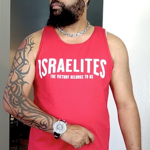 Hebräischer israeliter, rotes Tank Top mit weißen Fransen, Victory der israeliten, Marke der X Nation - 12 Tribes Garments