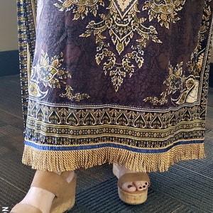 Hebrew Israelite Women&#39;s Brown & Gold Kaftan Dress, with Gold Fringes, X Nation, 12 Tribes of Israel