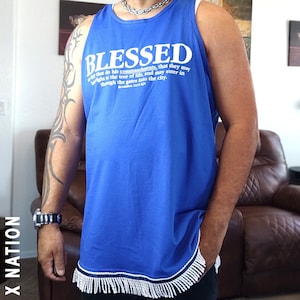 Hebrew Israelite Blue Tank Top with Fringes, Blessed, X Nation Brand - 12 Tribes Garments