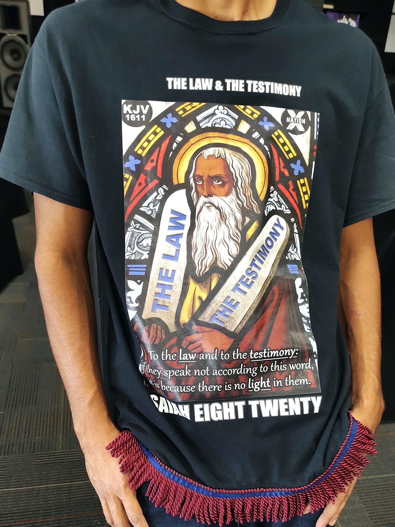 Hebrew Israelite T Shirt With Fringes, Black Moses, the Law