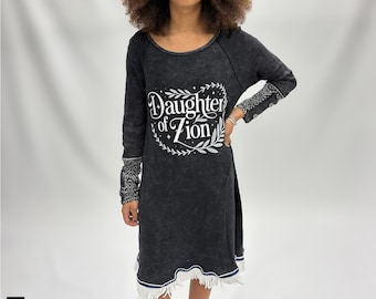 Hebrew Israelite Women's Daughter of Zion Shirt Dress, White Fringes, X Nation, 12 Tribes of Israel