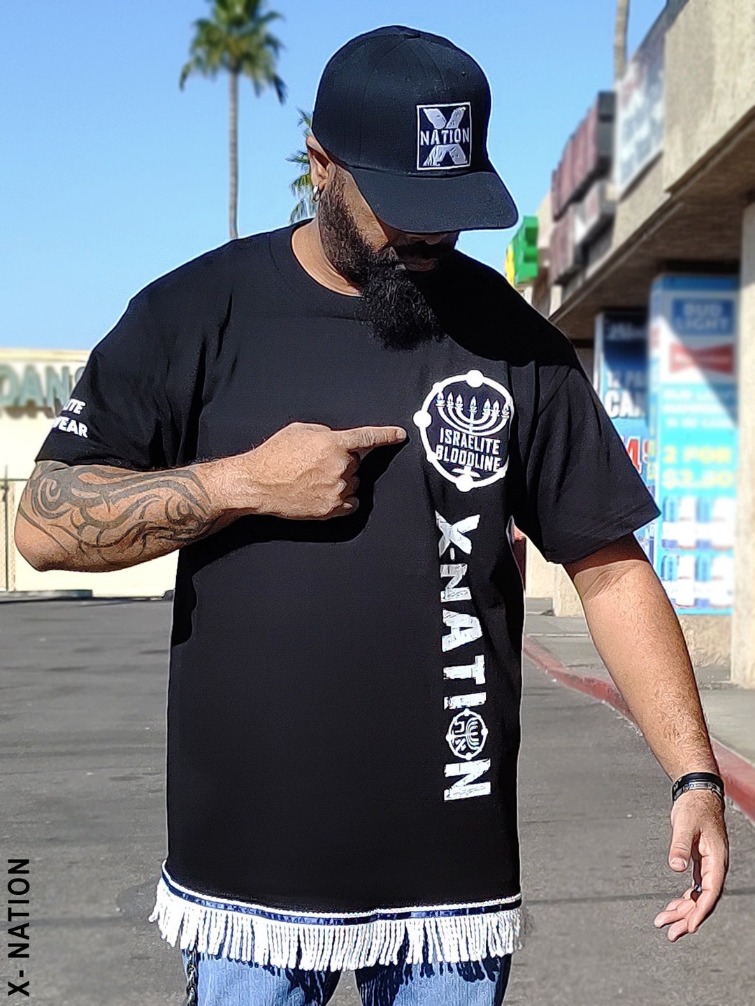 Hebrew Israelite Triple Black T Shirt with Fringes, x Nation Brand, The Definition - 12 Tribes Garments