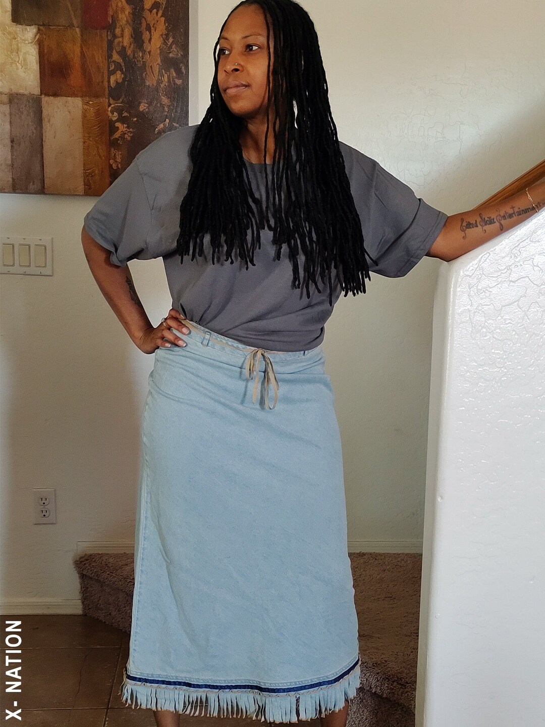 Hebrew Israelite Women's Denim Skirt, Light Blue With Natural Cut