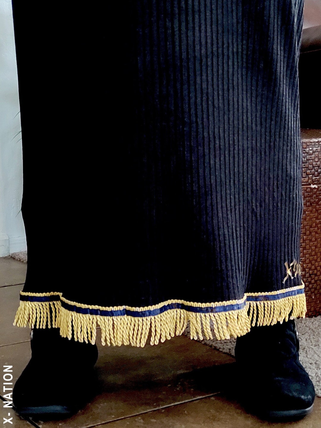 Hebrew Israelite Women's Long Skirt, Black With Gold Fringes, X Nation
