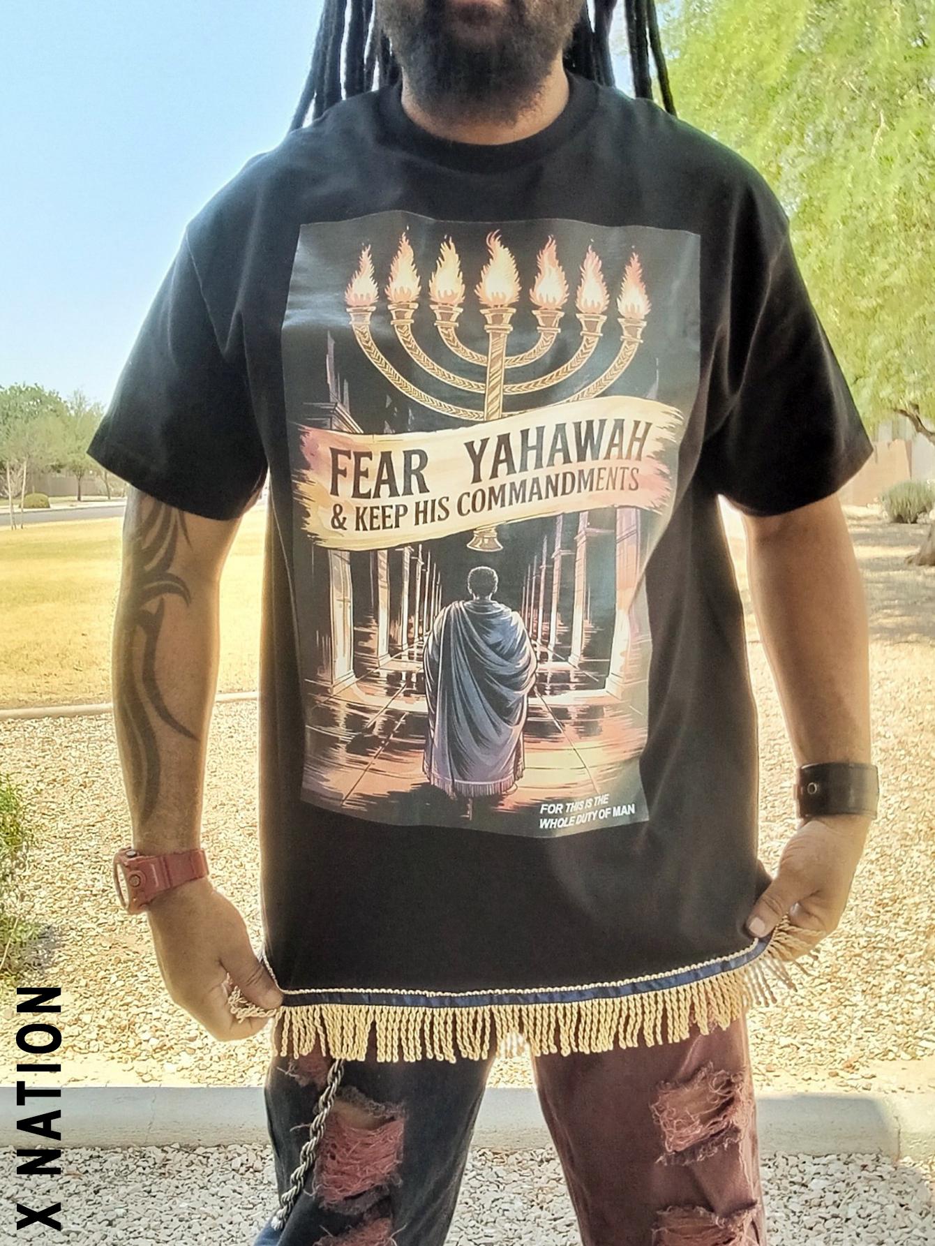 Hebrew Israelite T Shirt with Fringes, Fear Yahawah - X Nation Brand - 12 Tribes Garments