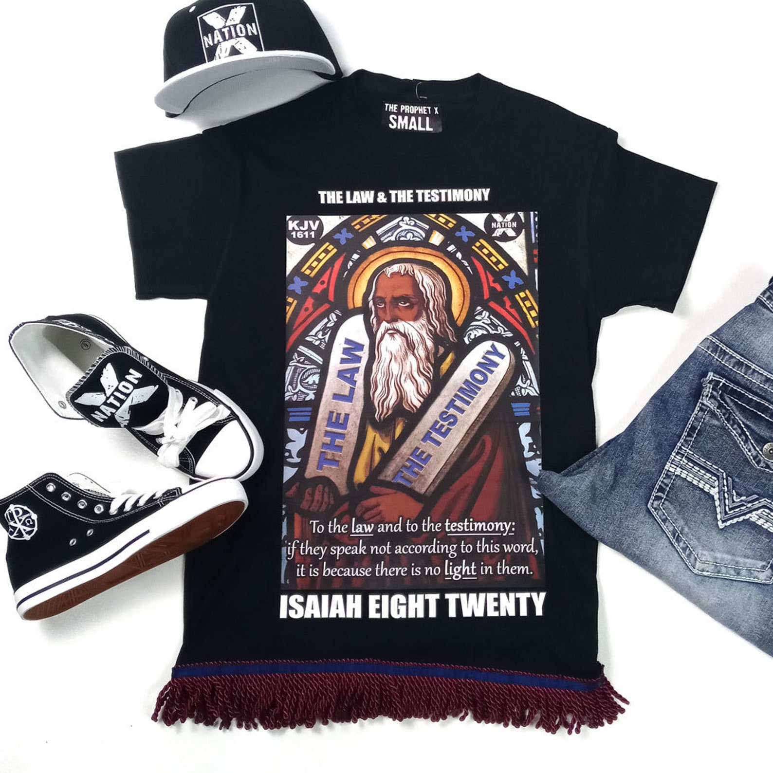 Hebrew Israelite T Shirt with Fringes Black Moses The Law & | Etsy
