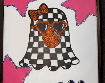 Miss. Boo-havior - Handmade Rhinestone Ghost on 11x14 canvas