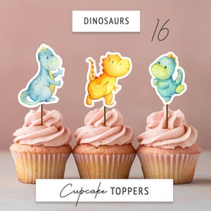 Niedliche Dinosaurier Cupcake Toppers | Kinderzimmer Aquarell Dino Schnitte Sofort Download | DIY Dinosaurier Baby Party Artikel | Tropische Tiere Charaktere