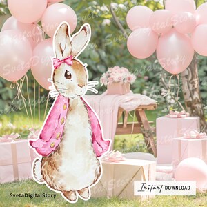 Recorte grande de decoração de coelho Flopsy | Decoração de chá de bebê | Decoração de aniversário | Artigos para festa de coelho | Adereço de coelho rosa Peter | Cenário rústico para eventos