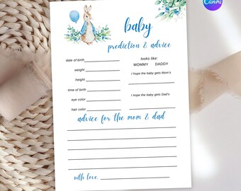 Peter Rabbit Baby Shower Predictions and Advice Card Template, Nursery Little Bunny Baby Shower, Custom Boy Baby Shower Game Card, PRBSI59