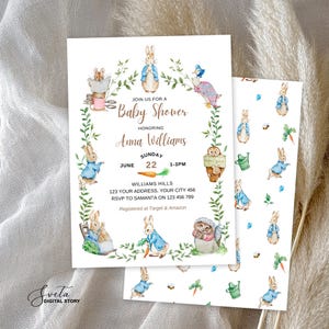 Peter Rabbit and Friends Baby Shower Editable Invitation | Watercolor Peter Rabbit Nursery | Beatrix Potter Instant Download Template Invite