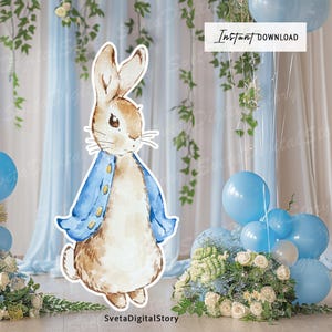 Recorte grande para decoração de Peter Rabbit | Decoração para chá de bebê | Decoração de aniversário | Artigos para festa de coelho | Adereço para coelho azul | Cenário rústico para eventos