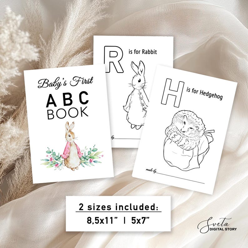 Peter Rabbit Sign Abc Peter Rabbit First ABC Book Pink | Baby Shower Coloring Activity Guest ...