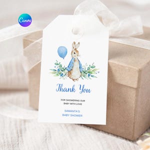 Etiquetas de regalo de Peter Rabbit / Etiqueta de agradecimiento imprimible para baby shower / Etiqueta de regalo editable / Peter Rabbit de acuarela / Descarga instantánea para guardería