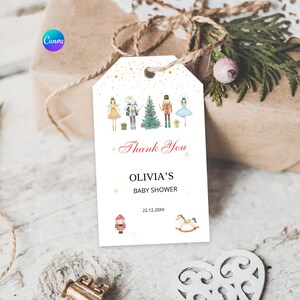 Etiquetas de regalo de Cascanueces de Navidad / Etiqueta de agradecimiento imprimible para baby shower / Etiqueta de regalo editable / Cascanueces de Navidad para guardería de acuarela