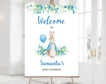 Peter Rabbit Baby Shower Welcome Sign Editable, Watercolor Peter Rabbit, Boy Blue Peter Rabbit Instant Download Template Canva, PRBSI59
