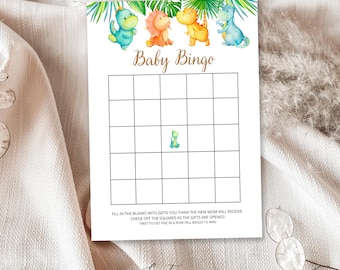 Dinosaur Baby Bingo Game | Cute Dinosaurs Baby Shower Game | Game Card Editable Template | Watercolor Baby Dinosaur | Nursery Baby | DBSH11