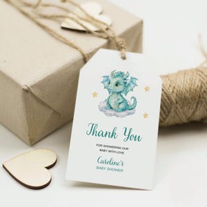 Little Dragon Gift Tags | Printable Baby Shower Thank You Favor Tag | Editable Gift Tag | Watercolor Baby Dragon | Nursery Favor Tag Canva