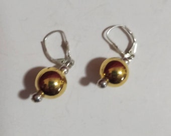 Vintage Two Color Sterling Silver Ball Dangle Earrings