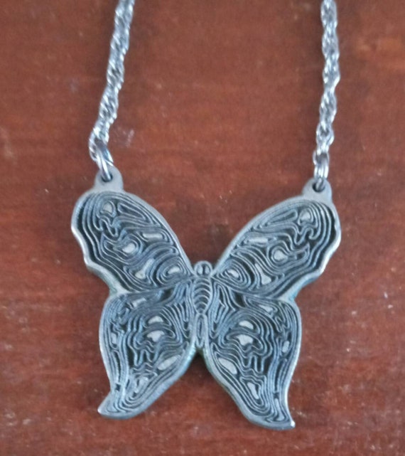 Butterfly Necklace Vintage Pewter - image 1