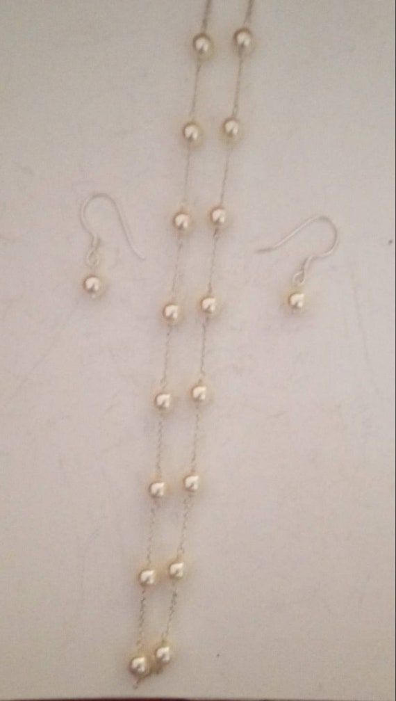 Station Pearls in Sterling Silver 19 Inch Necklace