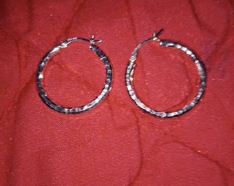 Vintage Sterling Silver Hammered Hoop Earrings