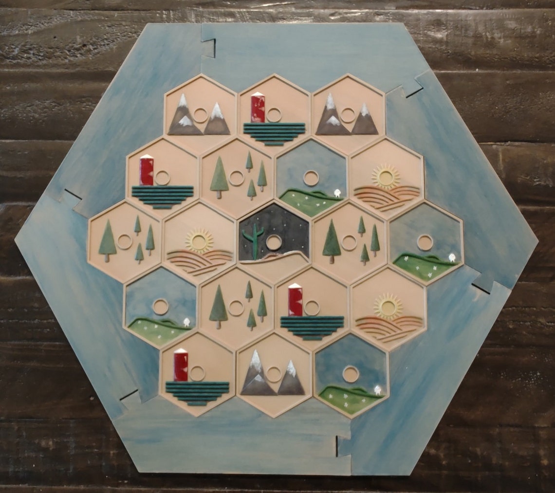 Hand Painted 3D Printed Settlers of CATAN Board and Pieces Etsy