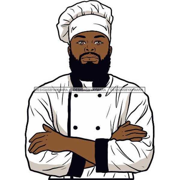 Afro Black Man Chef Kitchen Culinary Male Cooking Cook Cuisine Gourmet SVG JPG PNG Vector Clip Art Silhouette Layered Cricut Cut Cutting