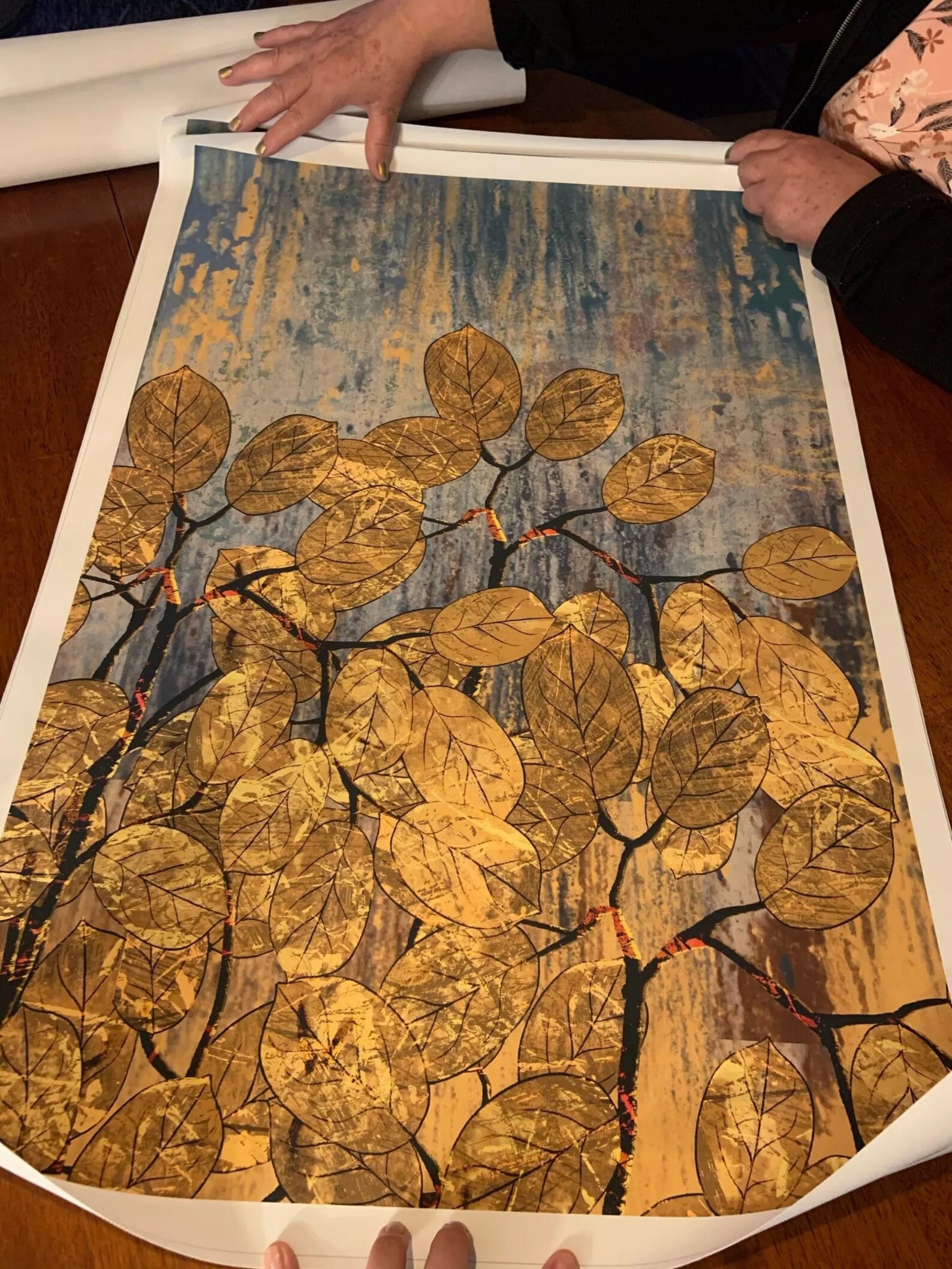 Abstract Golden Foil Leaf Canvas Poster Print Gold Wall Art Etsy