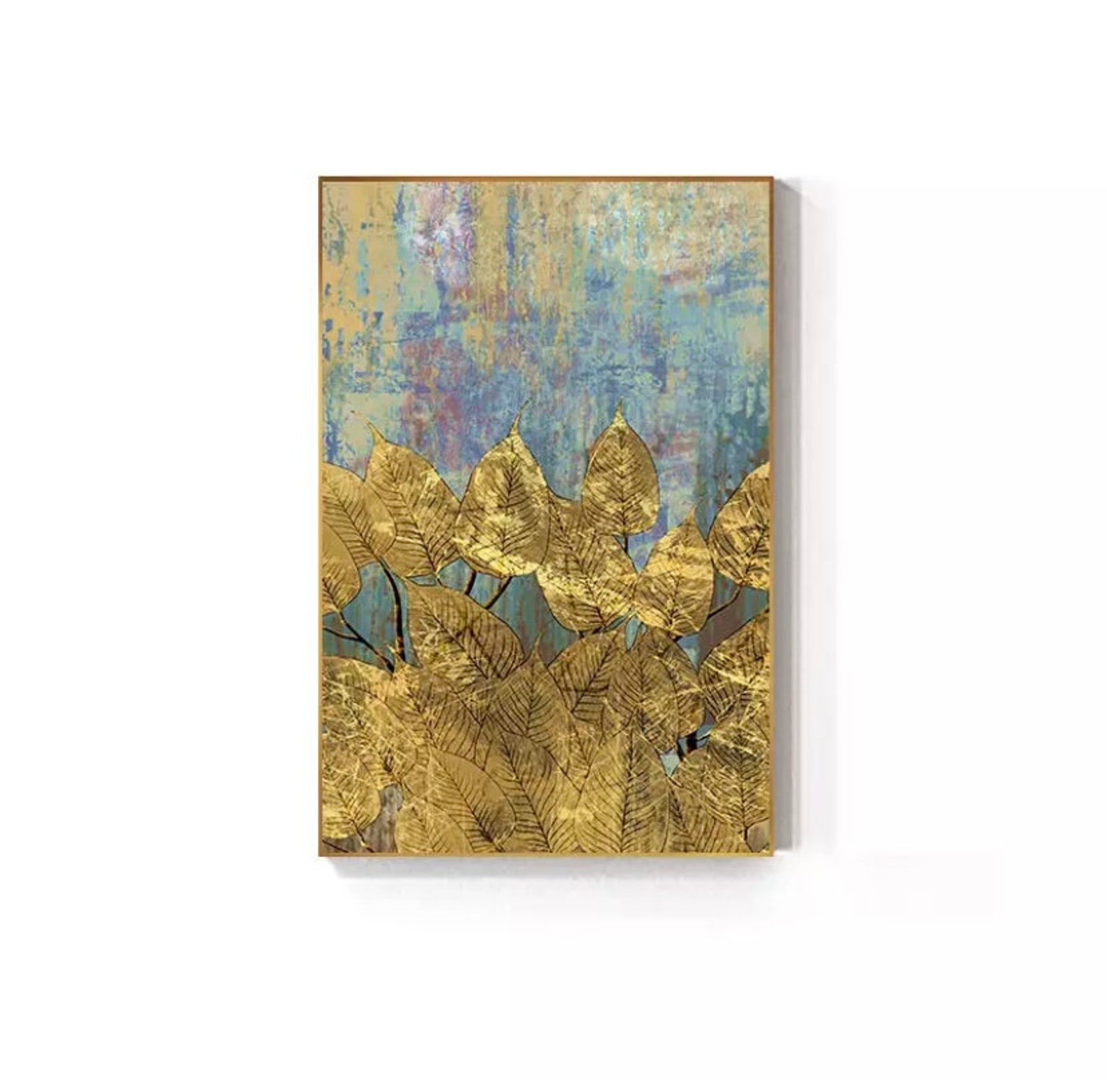 Abstract Golden Foil Leaf Canvas Poster Print Gold Wall Art Etsy