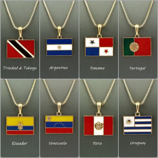 Nation Flag Country Flag Pendant 18",20",24" Box Chain Necklace for Men, Women, Girl, Boys.