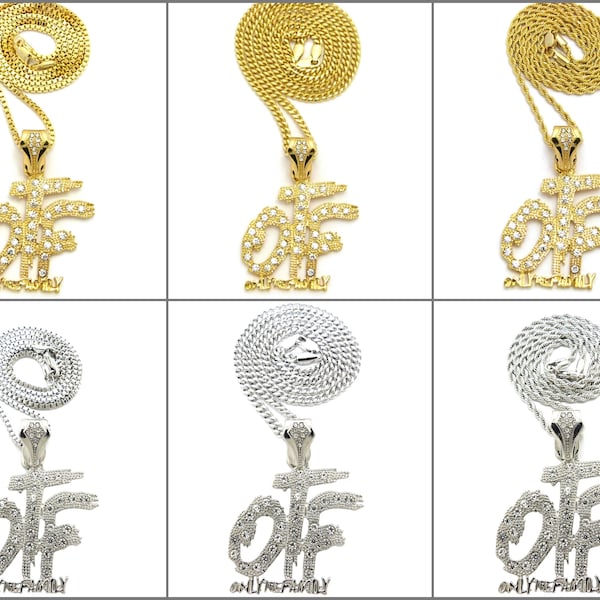 Stone Stud OTF Only the Family Pendant 18",20",24" Box, Cuban, Rope Chain Hip Hop Fashion Necklace for Men, Women.