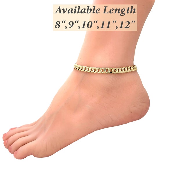 Women Girls Fashion 9", 10, 11, 12 inches Concave Cuban, Figaro, Mariner, Herringbone Chain Anklet Ankle Bracelet