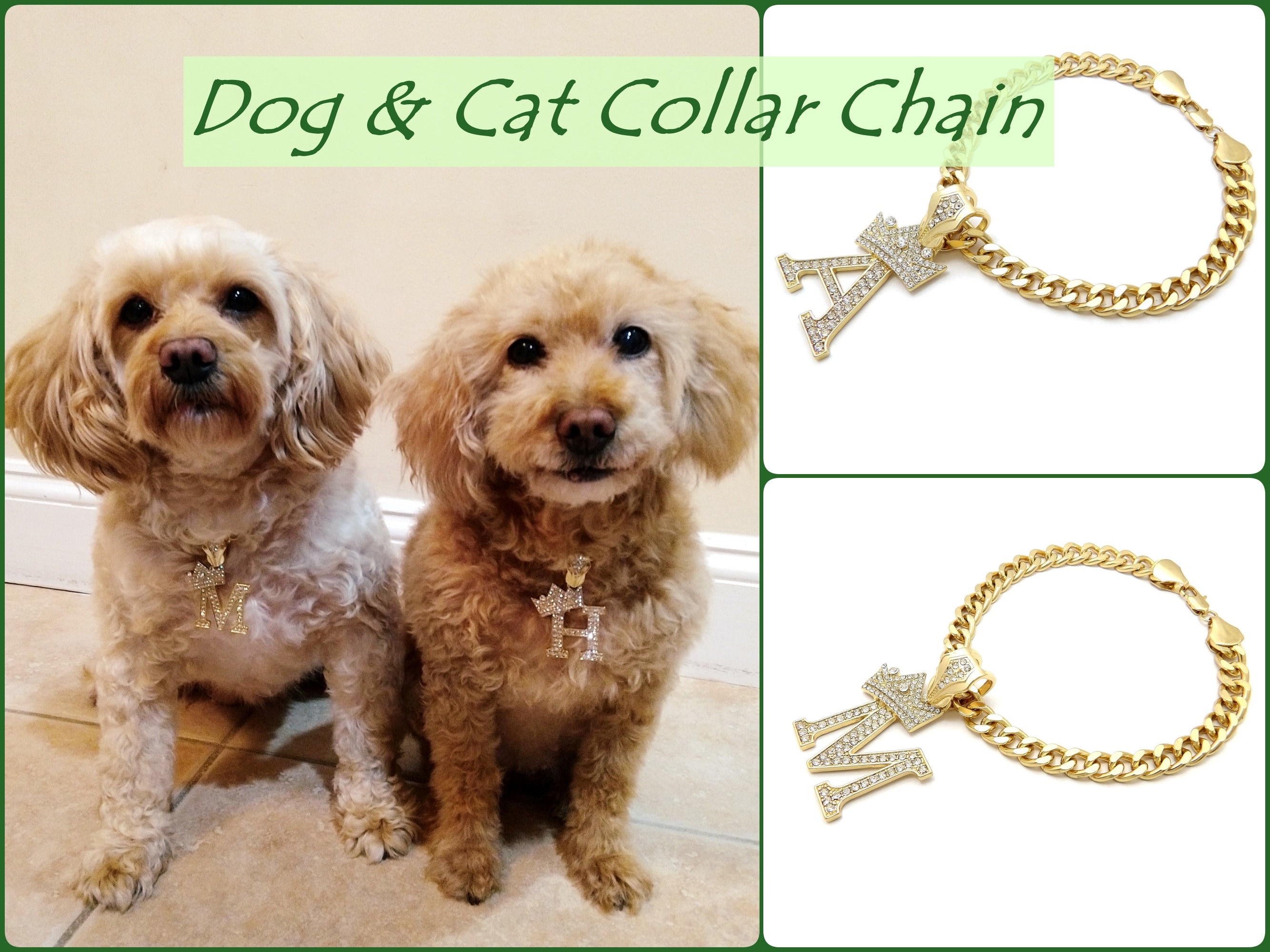 Gold Chain Dog Collar - 7/8 inch Wide Metal Cuban Link Dog Necklace with  Leather Belt, Lightweight Protect Puppy's Neck, Cute Fashion Dog Jewelry