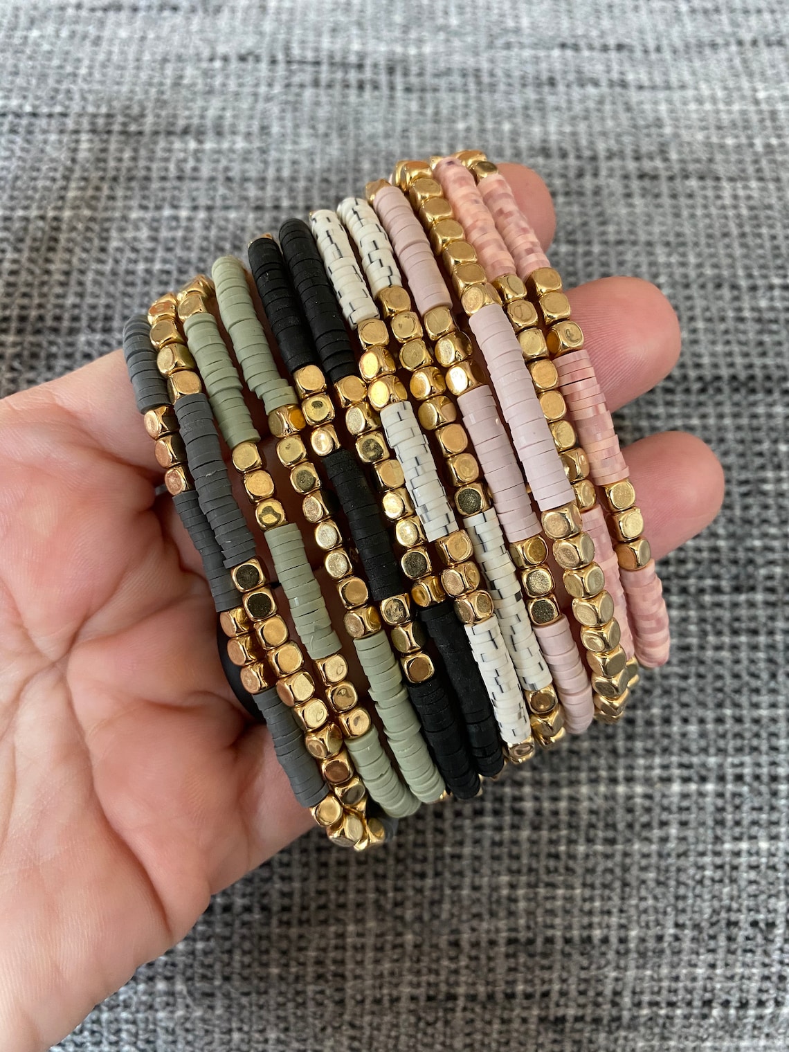 4mm Double HEISHI BEAD GOLD Clay Bracelet Stacked Bead Gold - Etsy