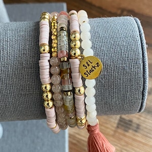 4mm PINK STACK BRACELET | Custom heishi bead gold stone | Heishi beads | Stone beads | Bead & gold bracelet | Gift | Anniversary