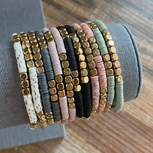 4mm Double HEISHI BEAD GOLD Clay Bracelet | Stacked Bead gold | Heishi Clay bracelet | Heishi Bead & gold bracelet | Gift | Anniversary