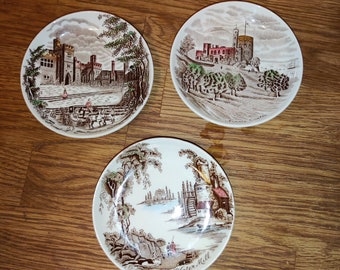 3 pcs of Johnson Bros coasters with Norris Castle, Haddon Hall and Water mill