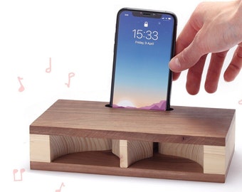 Smart phone holder stand,  iPhone stand, Passive wooden speaker holder, Wooden Phone Speaker,  Gift Idea